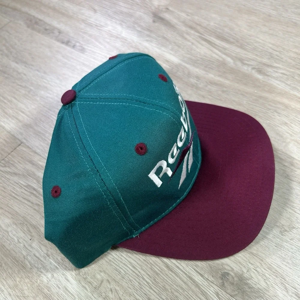 VTG 90s Reebok Snapback Hat Athletic Green Maroon Cap